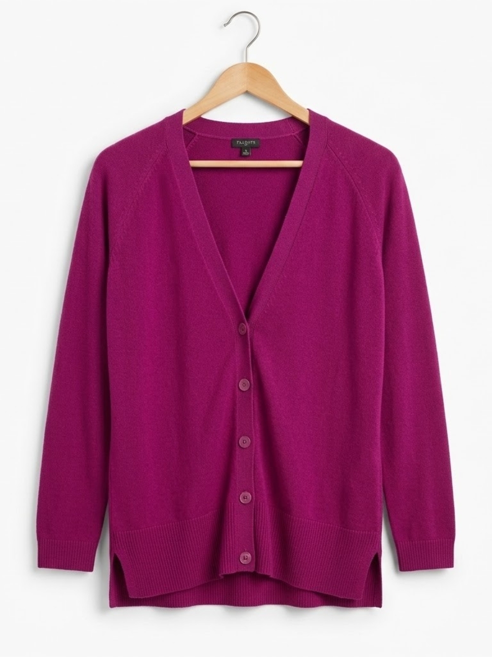 TALBOTS Magenta V-Neck Button-Front Cardigan Fine Knit Small Grandmacore Preppy